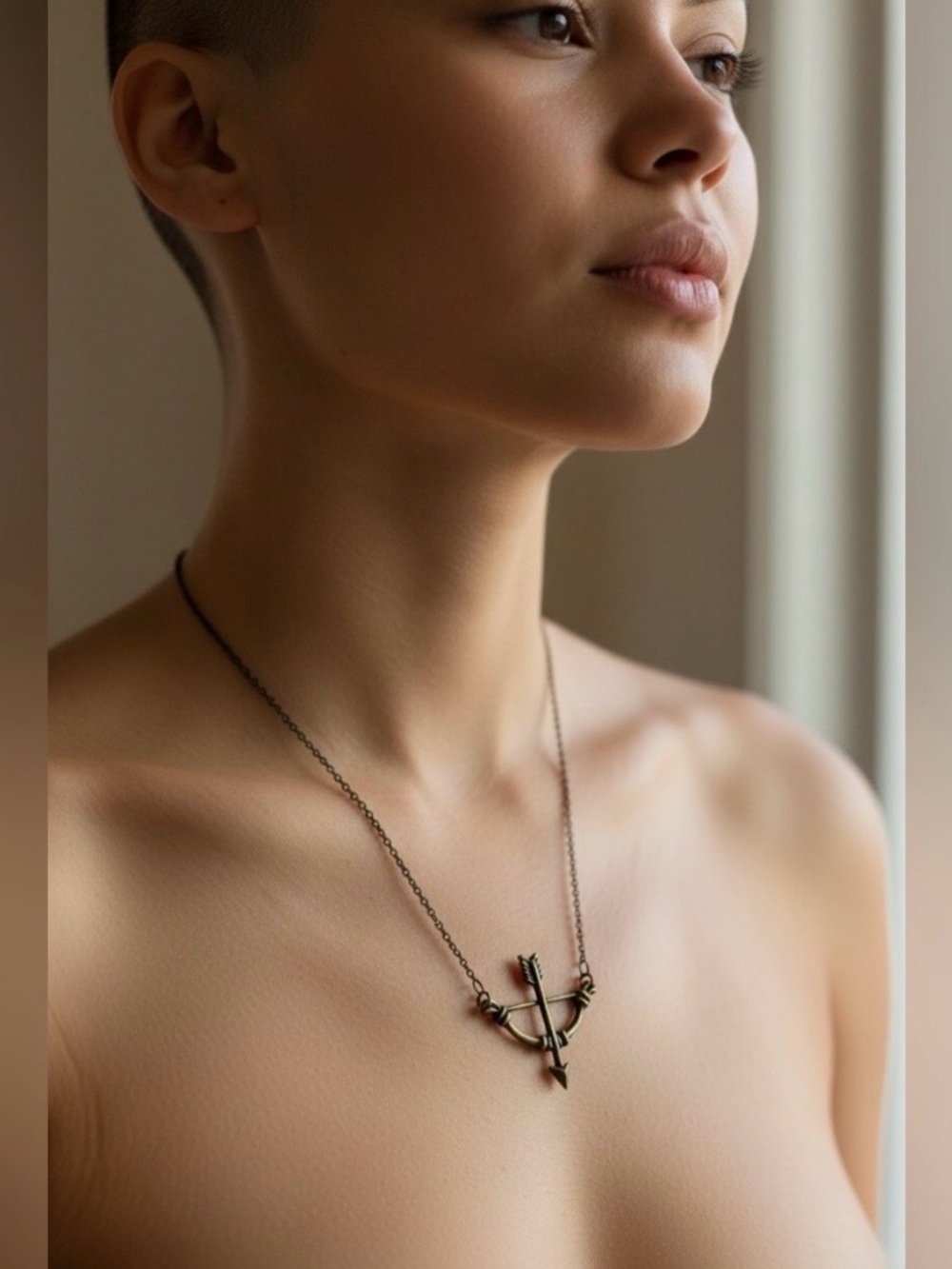 Vintage-Inspired Arrow & Bow Pendant Necklace | Antique Gold Tone | NIB